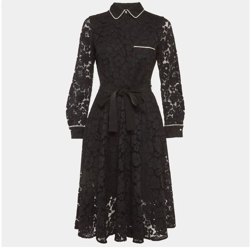 CH Carolina Herrera Floral Lace Peter Pan Collar Dress Women 10 Black Luxury - Picture 1 of 16
